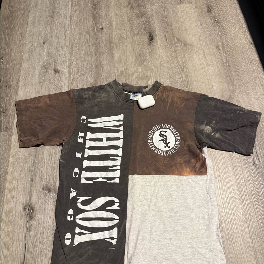 Brown and Gray Short Sleeve Tee with Color-Block Design